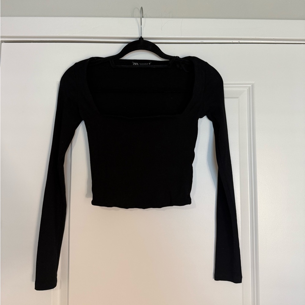 Zara Black Long Sleeve Crop Top